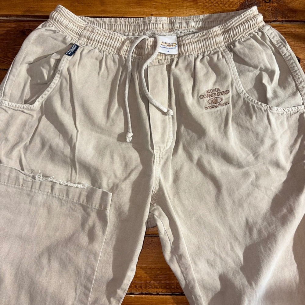 Crazy Shirts Kona Coffee Dyed Pants Mens Small Tan Hawaii Drawstring‎ Twill READ